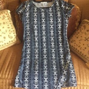 Aztec print blue and white dress